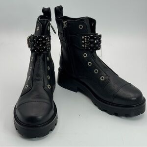Karl Lagerfeld Black Studded Combat Boots New Sz 8